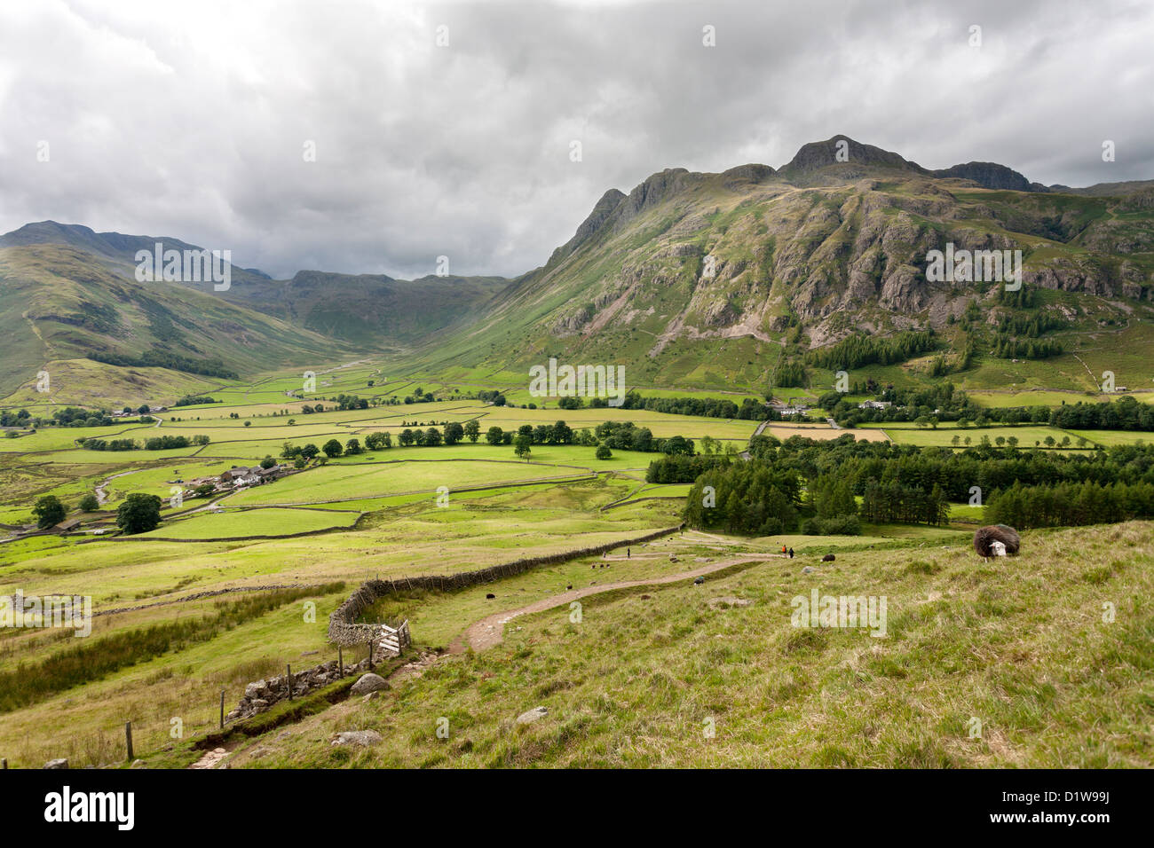 Langdale Pikes and Mickleden from Side Pike, The English Lake District, Cumbria, England Stock Photo