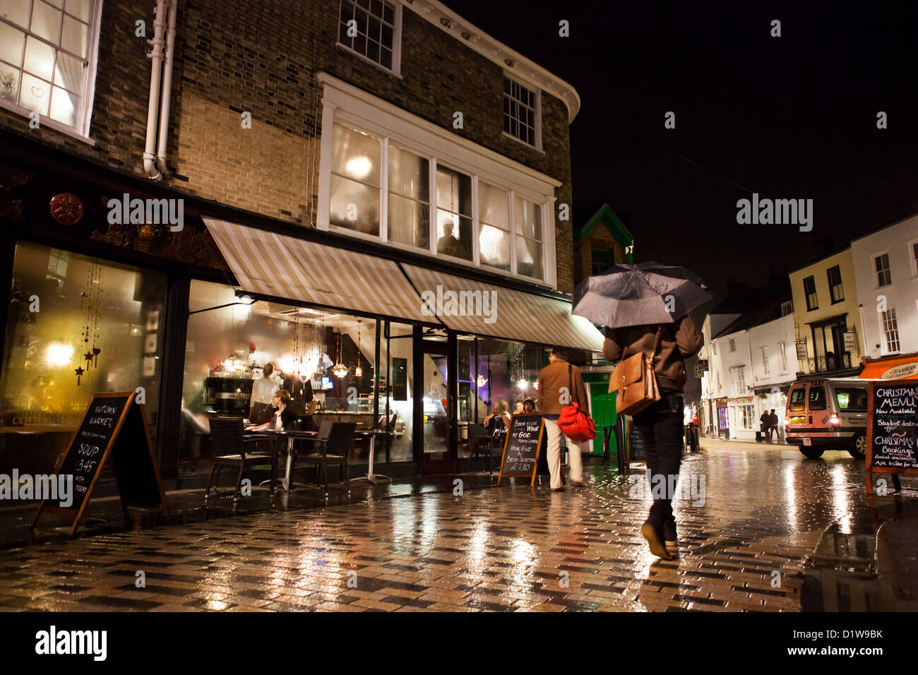 Canterbury city street scene at night in the rain Stock Photo Alamy