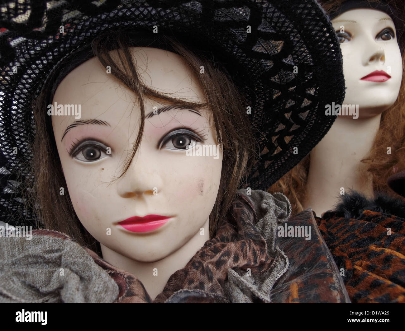 Mannequins on a clothes stall at Malaucène market, Vaucluse, Provence, France. Stock Photo