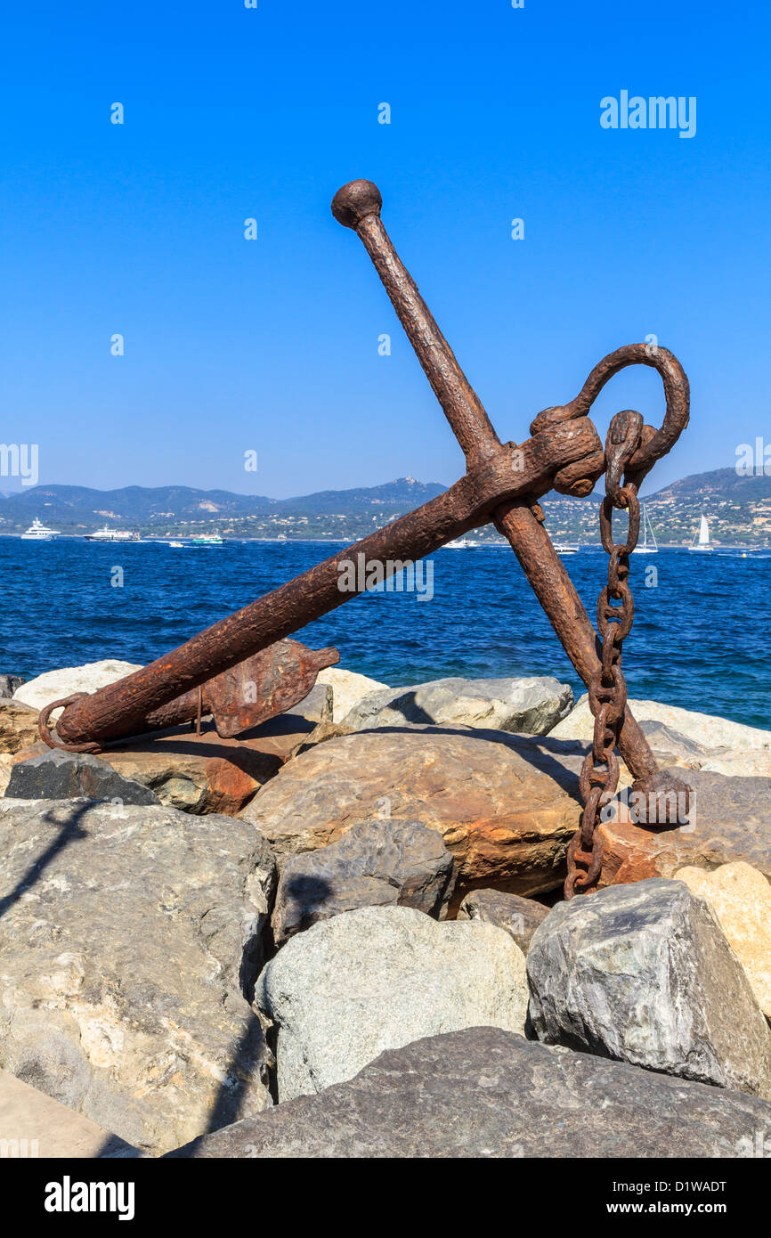 Rusted Anchor Monument, St. Tropez, France Stock Photo