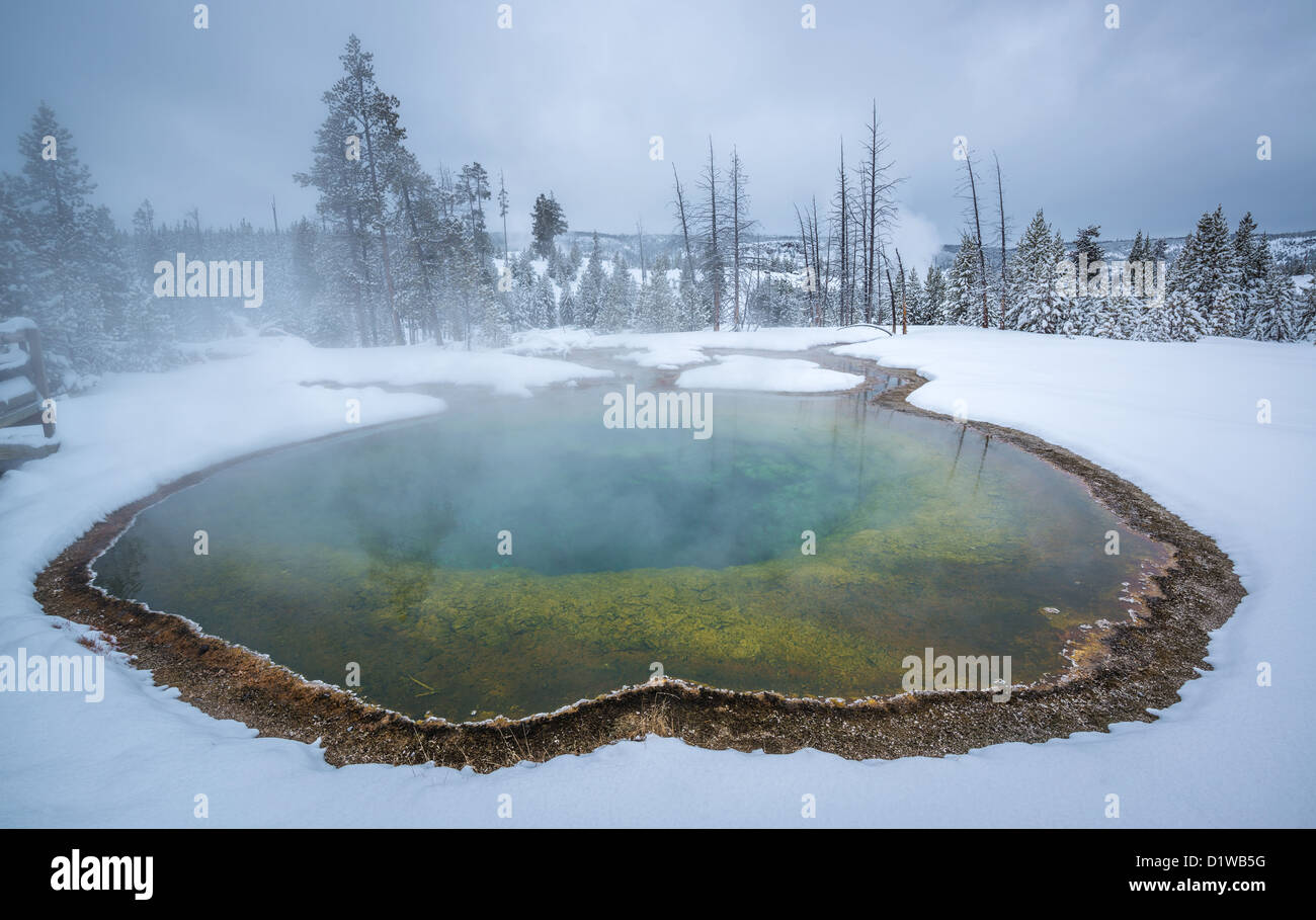 Morning Glory thermal pool North America  Winter Stock Photo