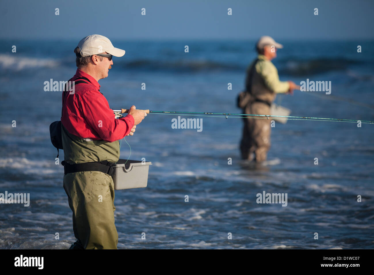fly fishing for perch in the surf at Padaro Beach, Carpinteria, California, United States of America Stock Photo