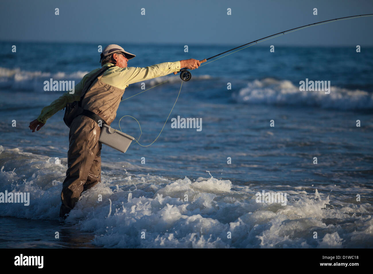 fly fishing for perch in the surf at Padaro Beach, Carpinteria