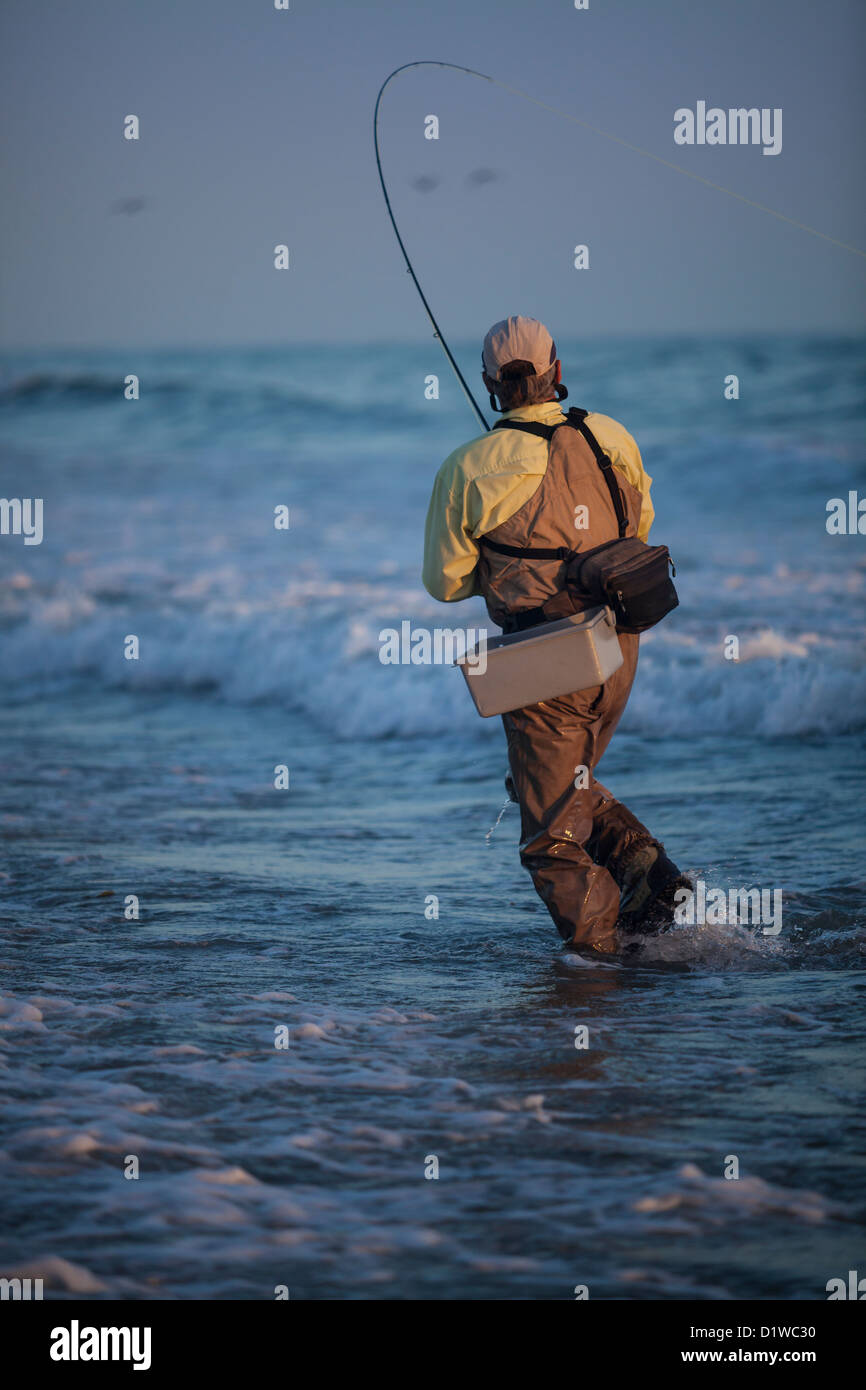 fly fishing for perch in the surf at Padaro Beach, Carpinteria
