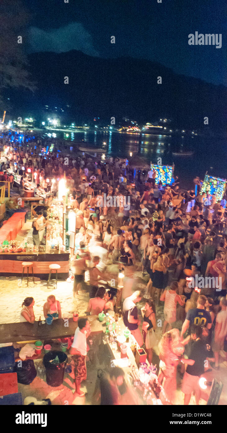 full moon night in Haad Rin beach of Koh Phangan, Thailand Stock Photo