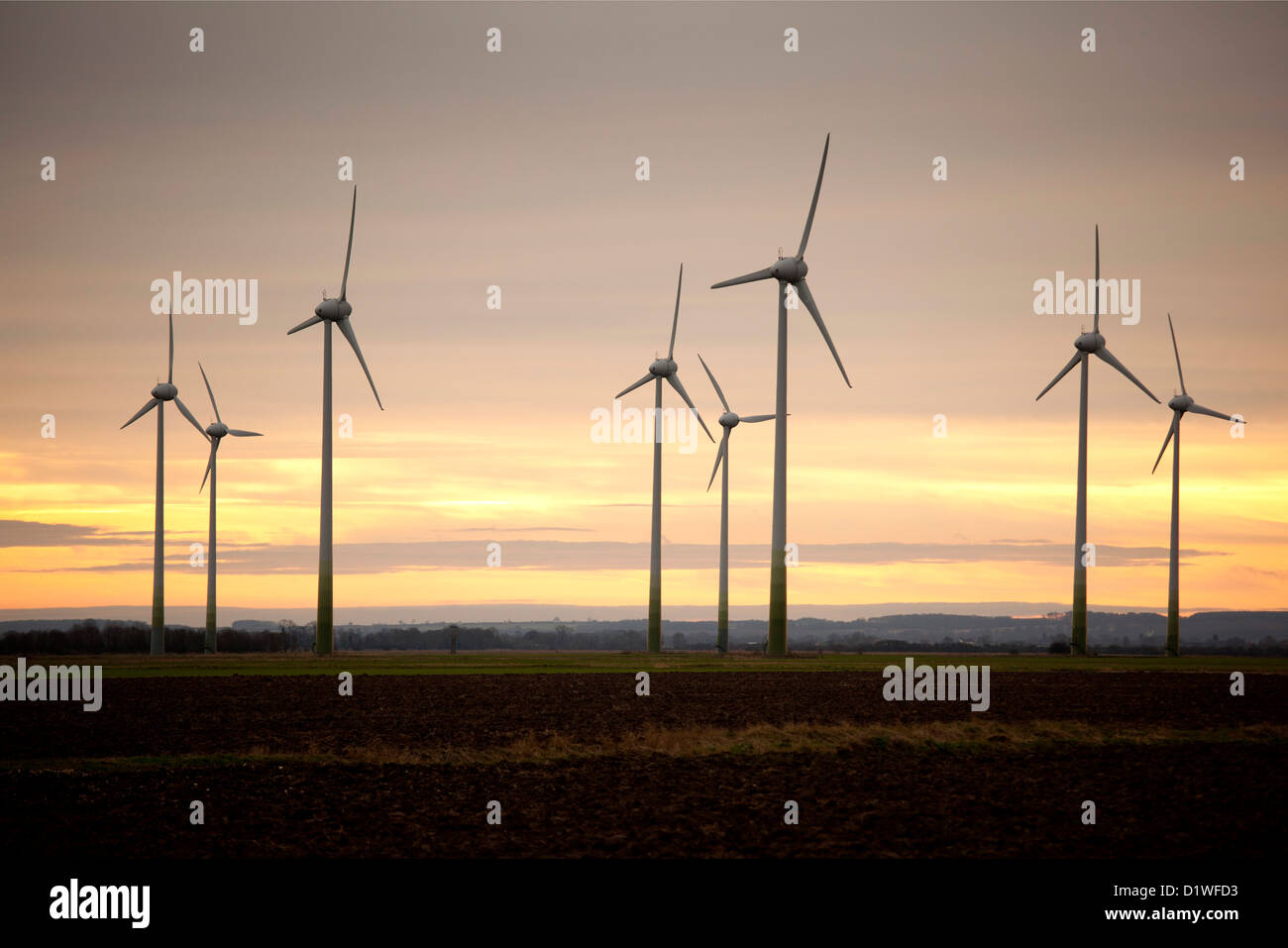 A wind turbine farm on the outskirts of Mablethorpe, Lincolnshire