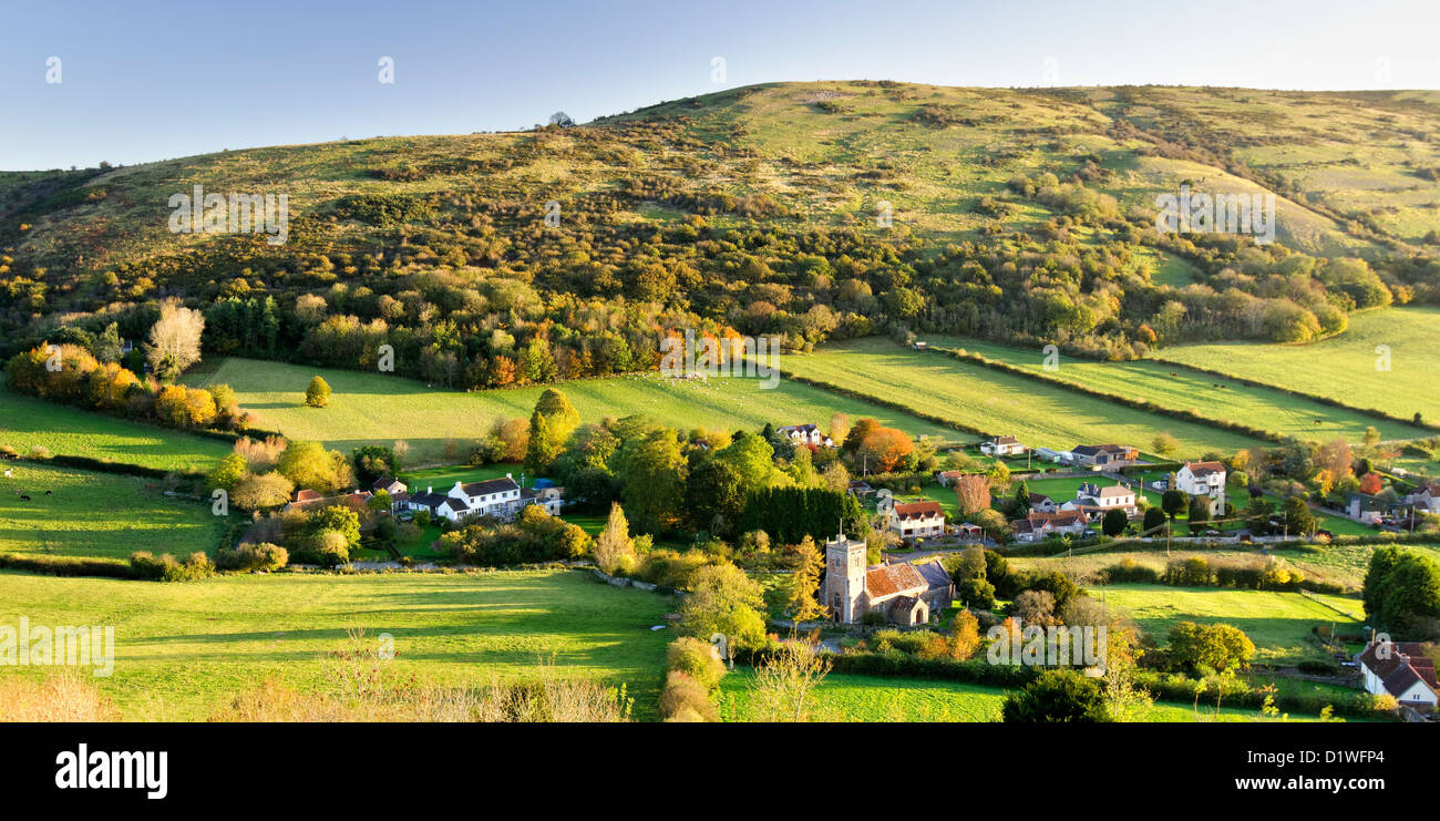 Compton Bishop and Wavering Down from Crook Peak, The Mendip Hills, Somerset, United Kingdom Stock Photo