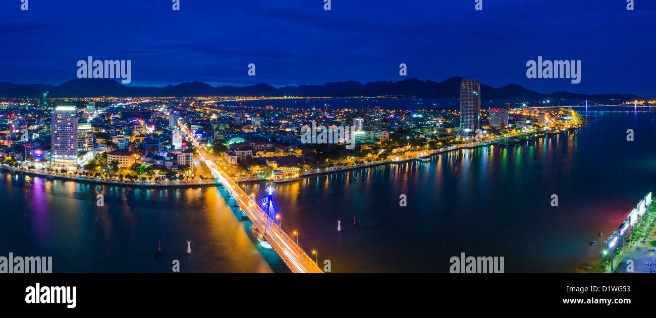 Elevated view of Da Nang City at night, Vietnam Stock Photo