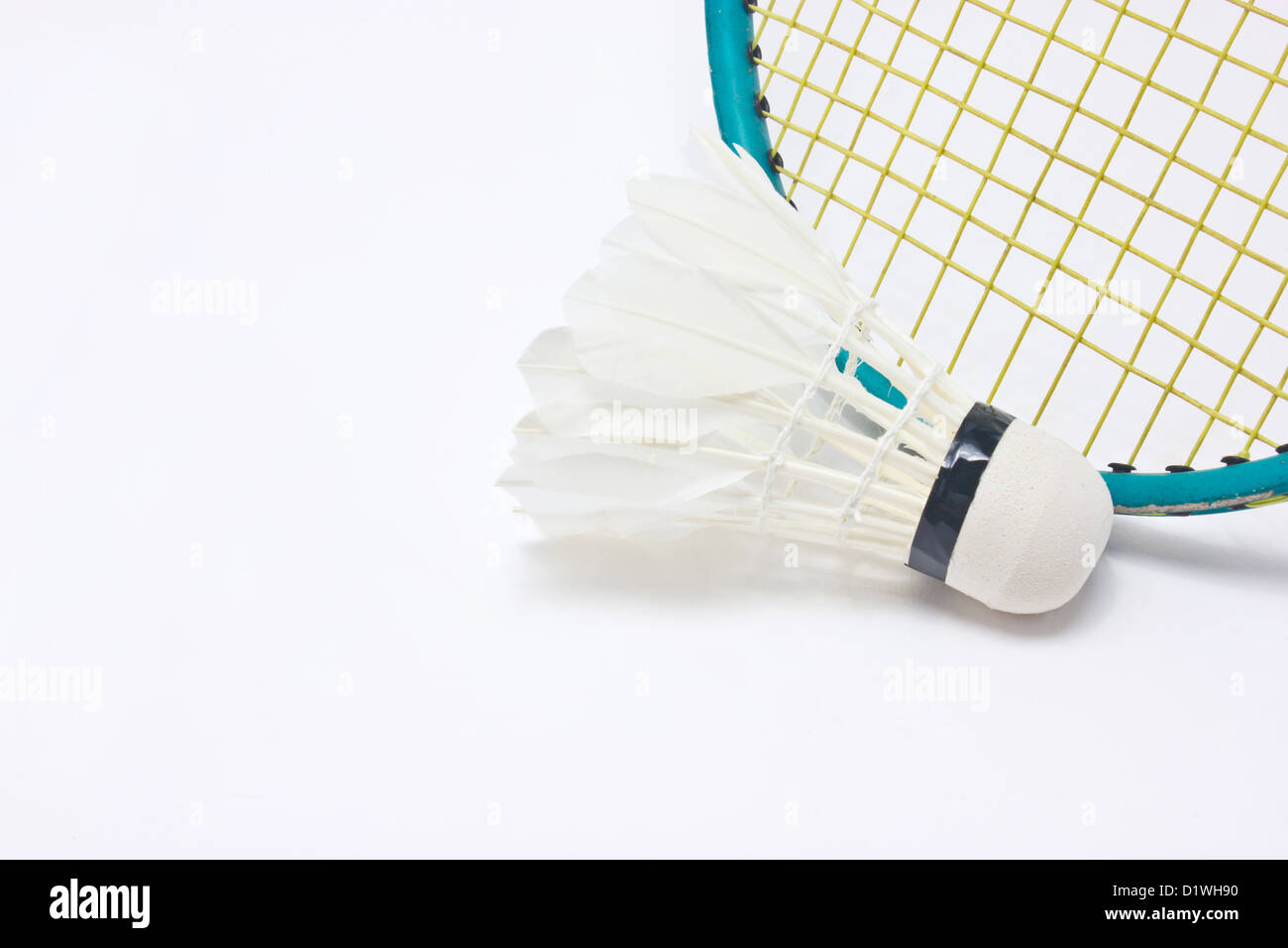 Shuttlecock with badminton racket isolated on white background Stock ...