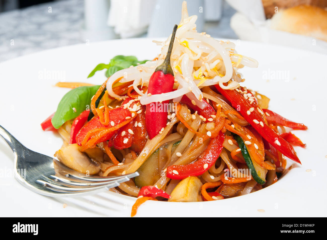 Spaghetti With Rice Model Rice spaghetti with vegetables Stock Photo - Alamy