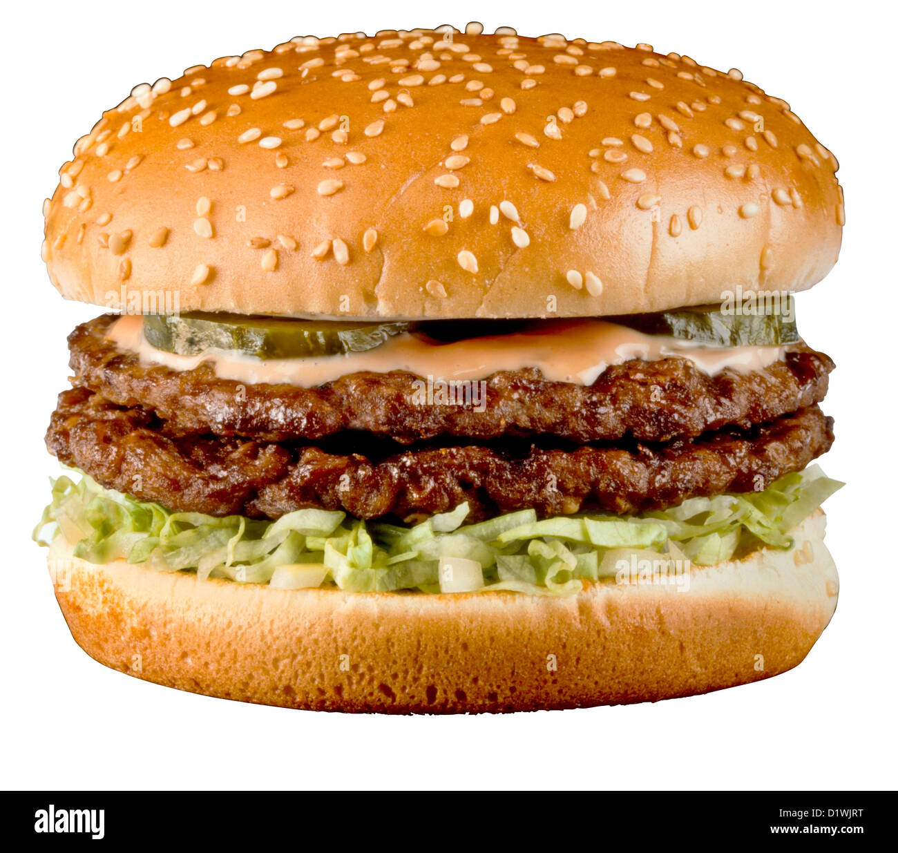 CUT OUT OF DOUBLE HAMBURGER Stock Photo