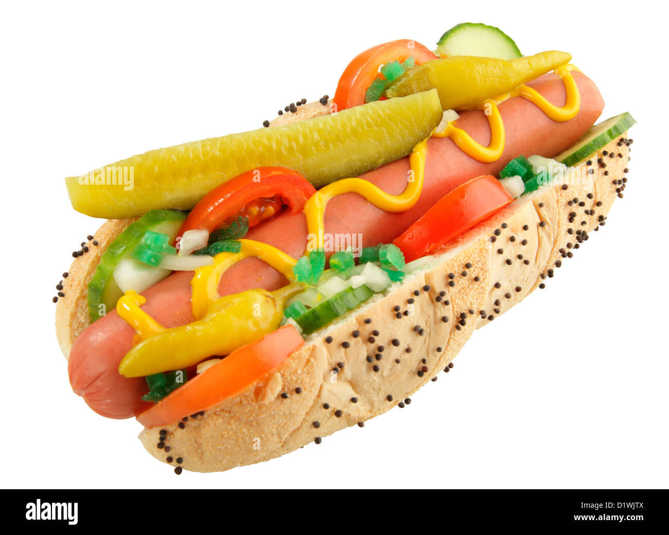 CUT OUT OF CHICAGO STYLE HOT DOG Stock Photo