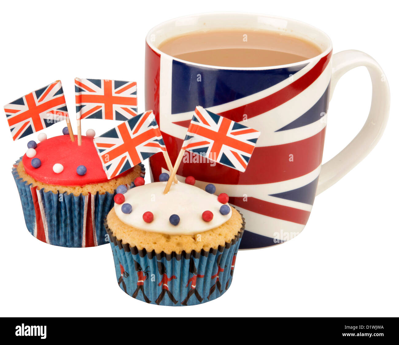 CUT OUT BRITISH TEA AND CUPCAKES Stock Photo