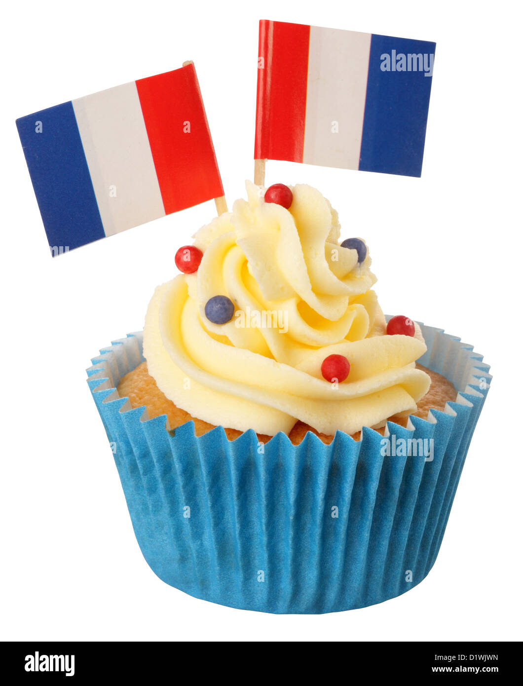 CUT OUT OF FRENCH FLAG CUPCAKE Stock Photo