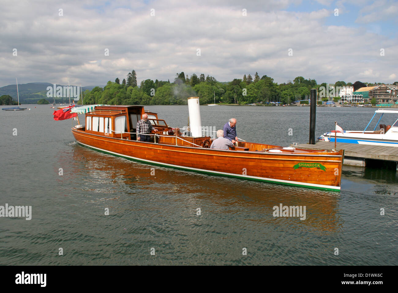 steam launch and red ensign Bowness on Windermere Cumbria England UK