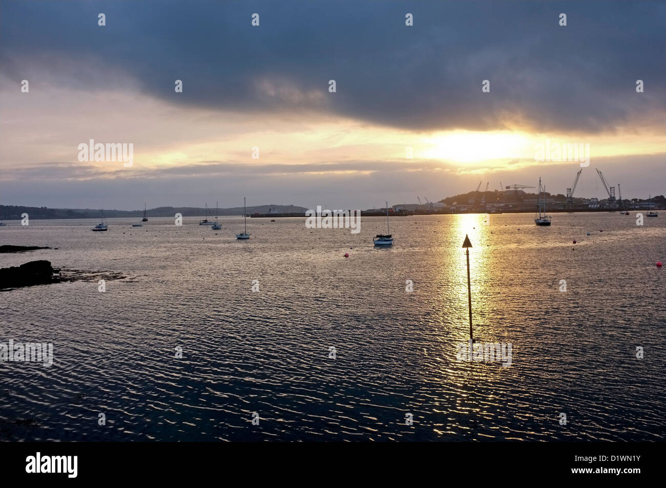 The view from Flushing to Falmouth docks one winters morning in 2013 Stock Photo
