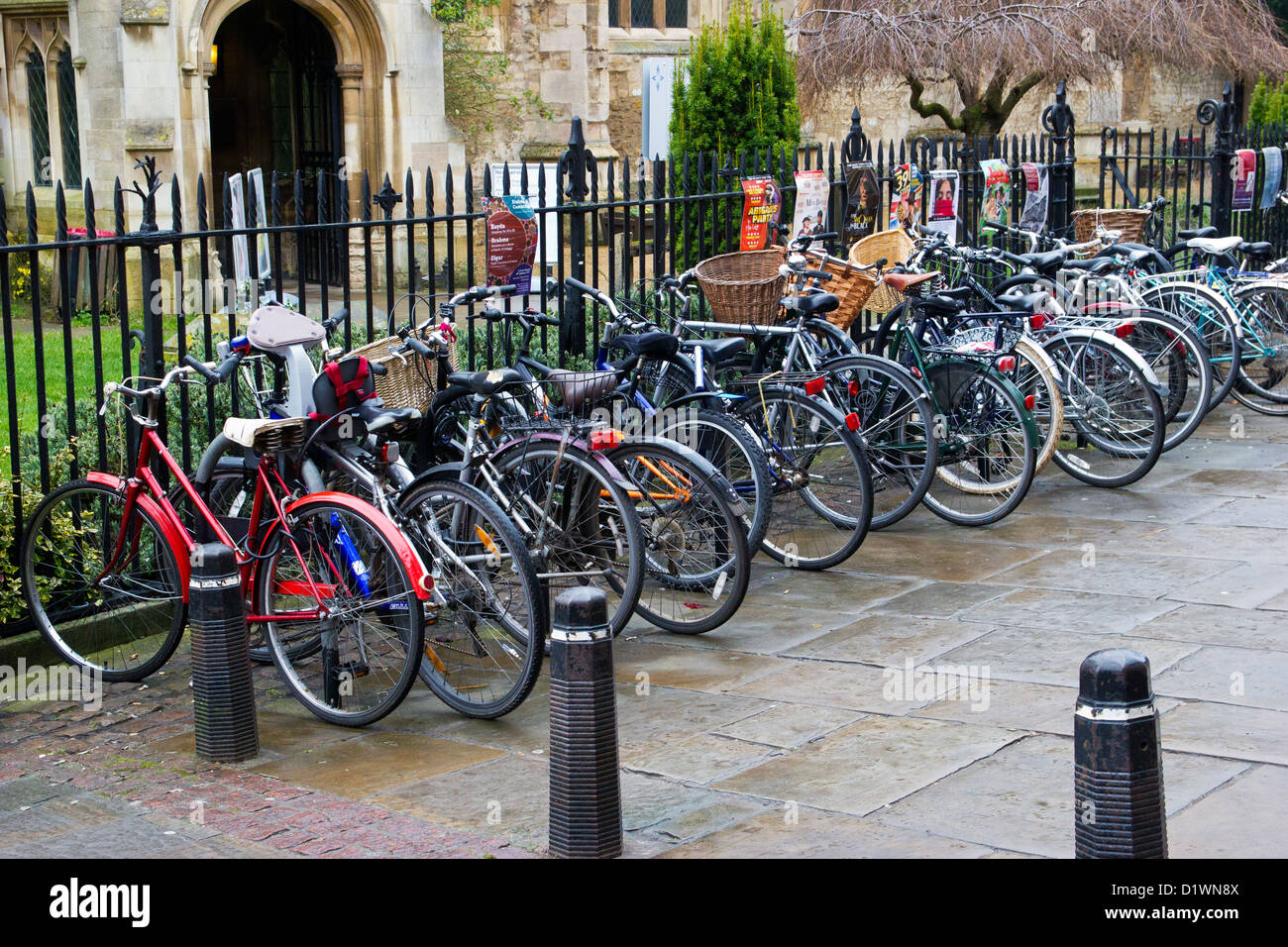 Cambridge University Student bicycles bikes parked Stock Photo
