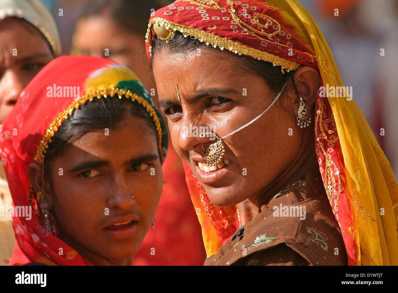 Beautiful Rajasthani Women Wearing Traditional Jewellery And Colourful Saris At The Pushkar 0853