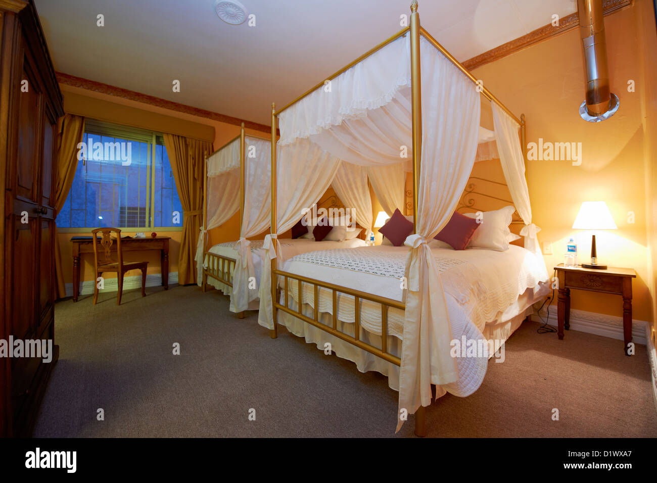 interior shot of room in colonial styled Hotel named City Art Hotel Silberstein, Quito, Ecuador Stock Photo
