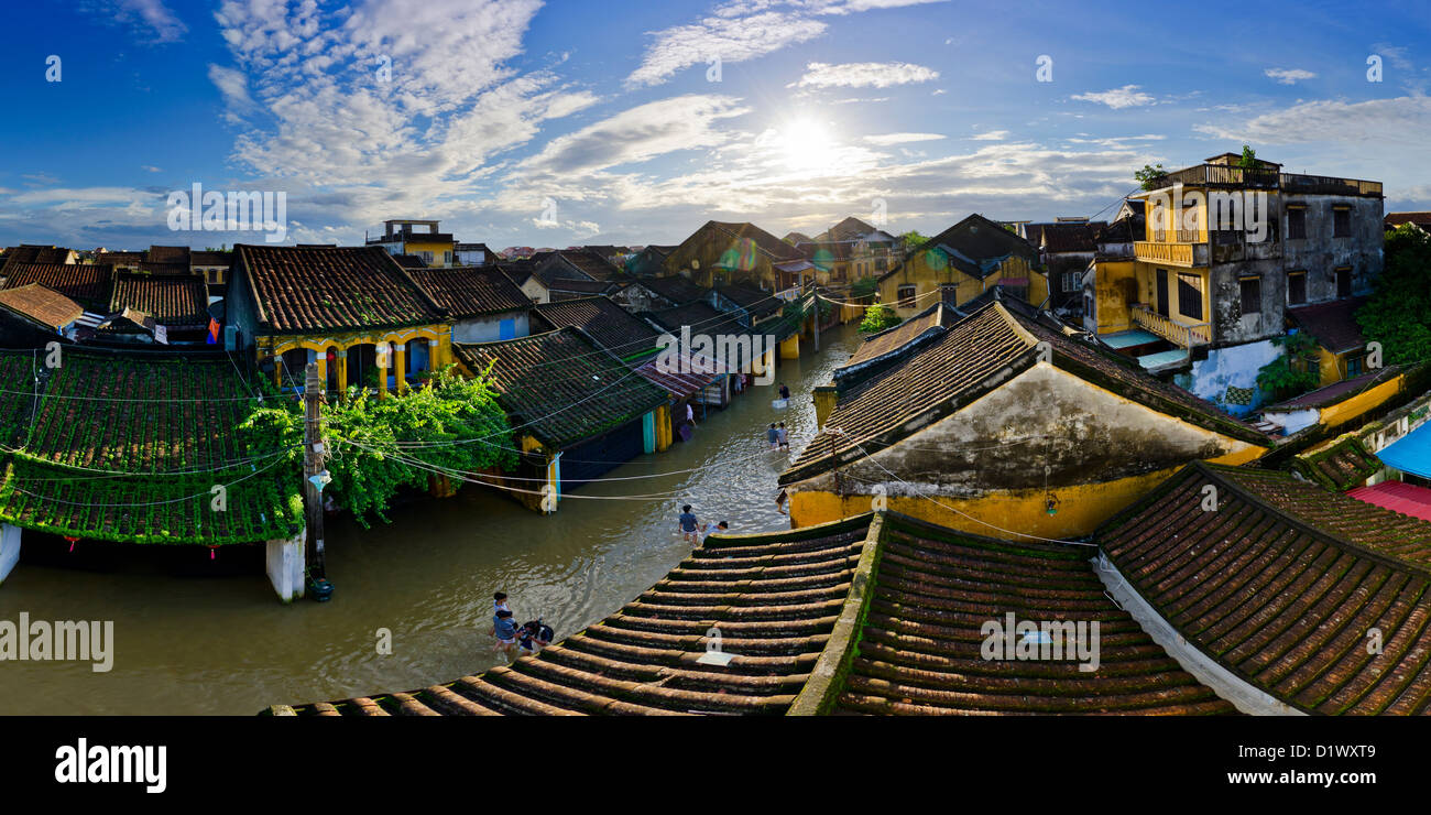 Panorama of Flooded Hoi An Street, Vietnam Stock Photo