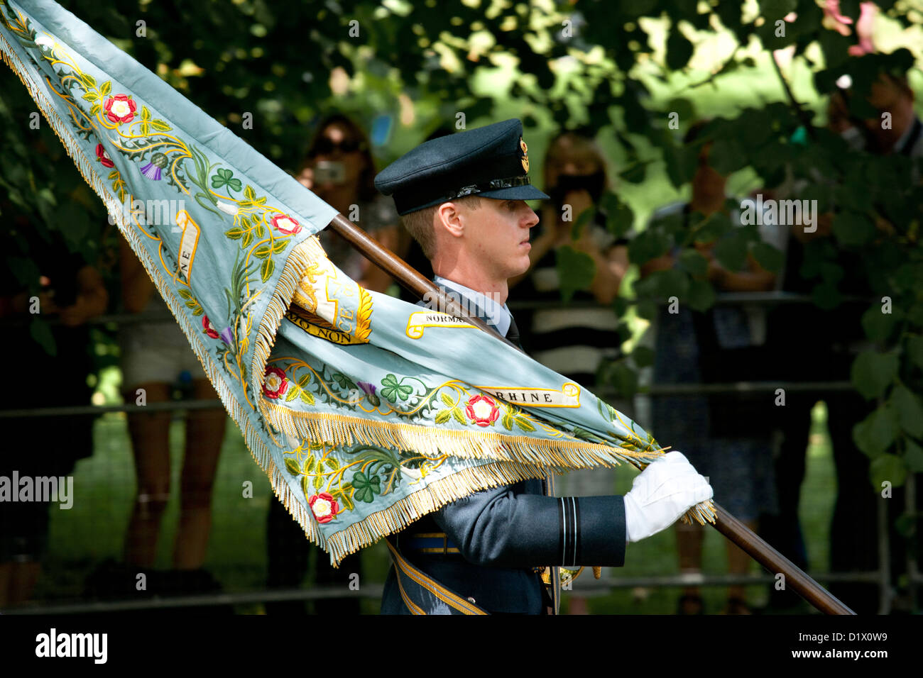 RAF Standard bearer at the Bomber Command Memorial unveiling in Green