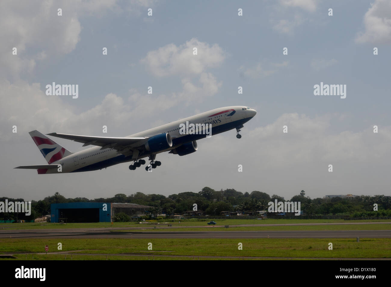 British Airways Airplane taking off , take off at Indira Gandhi Delhi International Airport Terminal 3 . Stock Photo