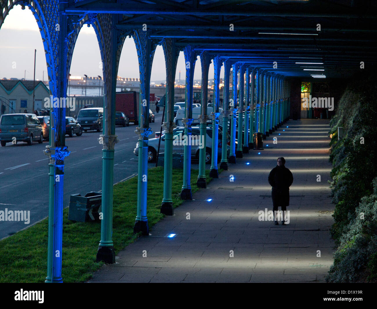 The Victorian wrought iron arches of Madeira Drive in Brighton. Stock Photo