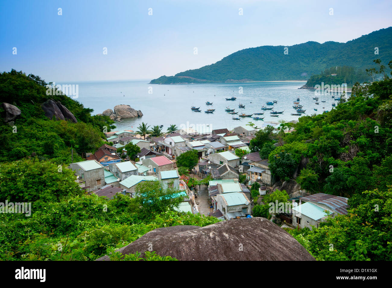 View of Bai Lang Fishing Village, Hon Lao, Cham Islands, Vietnam. Asia Stock Photo