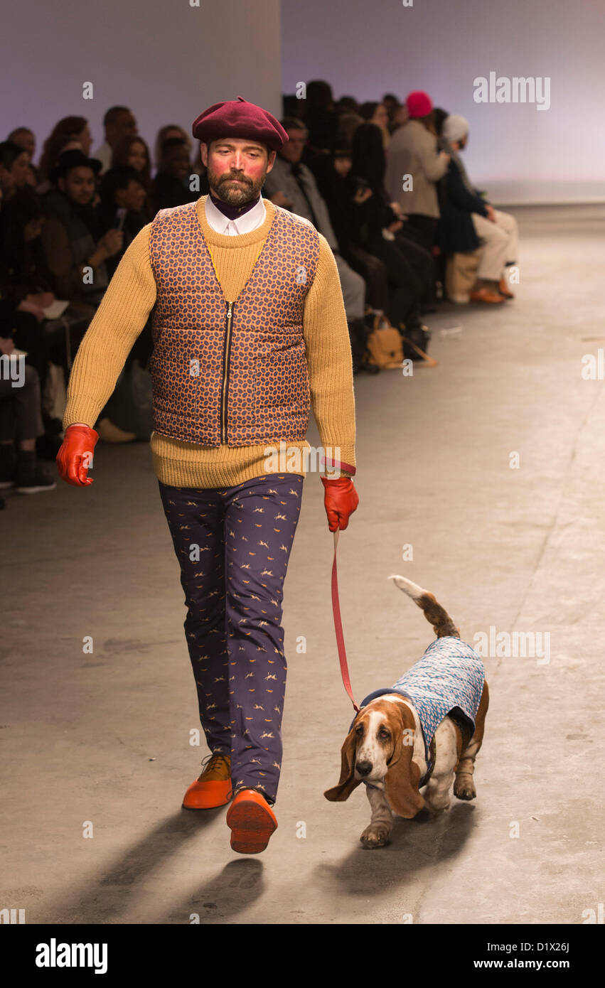 Monday, 7 January 2013. London, United Kingdom. Topman and Fashion East present a collection by Agi & Sam, Agape Mdumulla and Sam Cotton in a catwalk show at London Collections: Men. Menswear fashion event which used to be part of London Fashion Week. Photo credit: CatwalkFashion/Alamy Live News Stock Photo