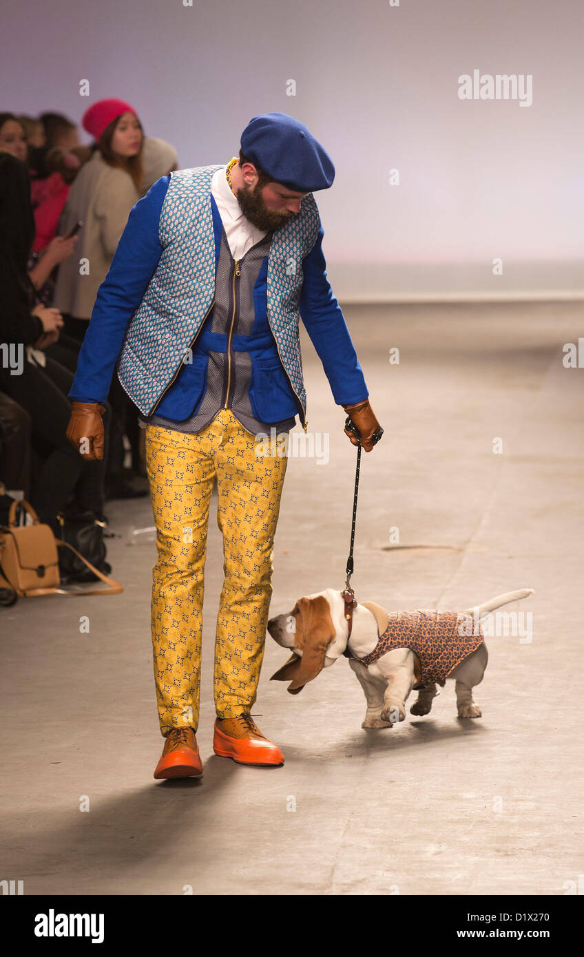 Monday, 7 January 2013. London, United Kingdom. Topman and Fashion East present a collection by Agi & Sam, Agape Mdumulla and Sam Cotton in a catwalk show at London Collections: Men. Menswear fashion event which used to be part of London Fashion Week. Photo credit: CatwalkFashion/Alamy Live News Stock Photo