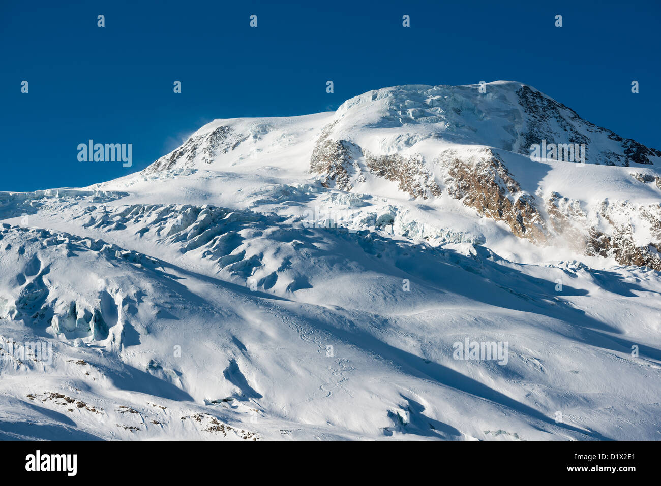Albhubel mountain peak in Winter. Saas Fee, Valais, Switzerland Stock Photo