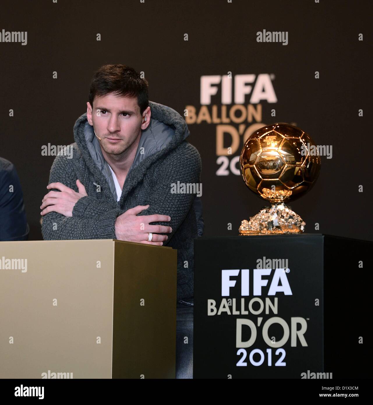 07 01 2013  Football International FIFA Balloon D'Or World footballer 2012 press conference.  Lionel Messi Argentina  nominee Stock Photo
