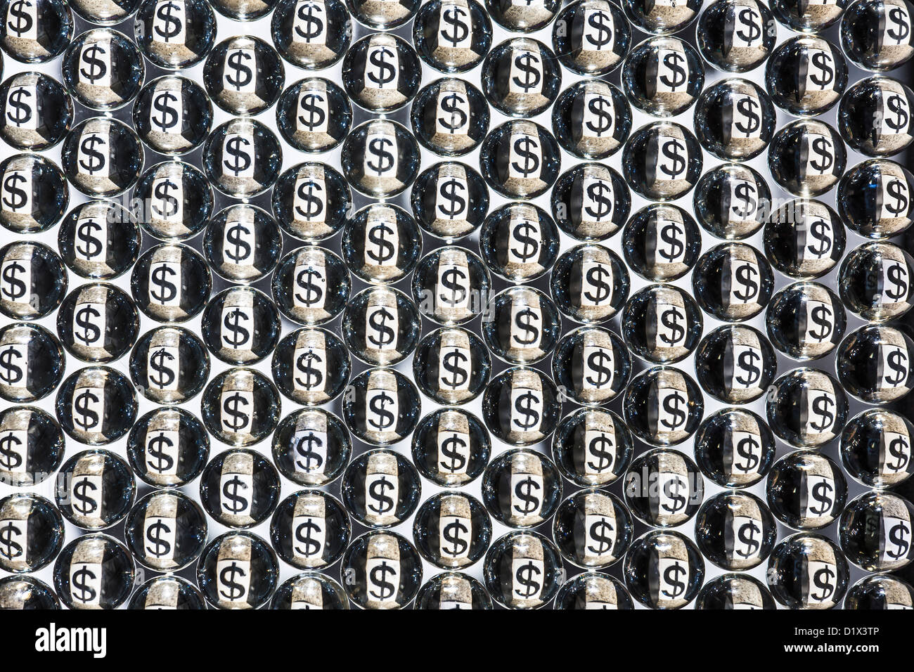 us dollar sign in matrix of tiny glass balls Stock Photo