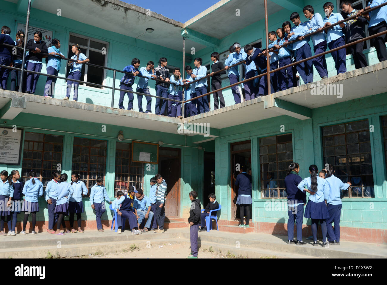 schoolchildren at school, Nagarkot, Nepal Stock Photo