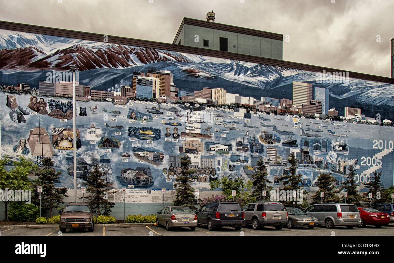 June 29, 2012 Anchorage, Alaska, US A mural of Anchorage Alaska