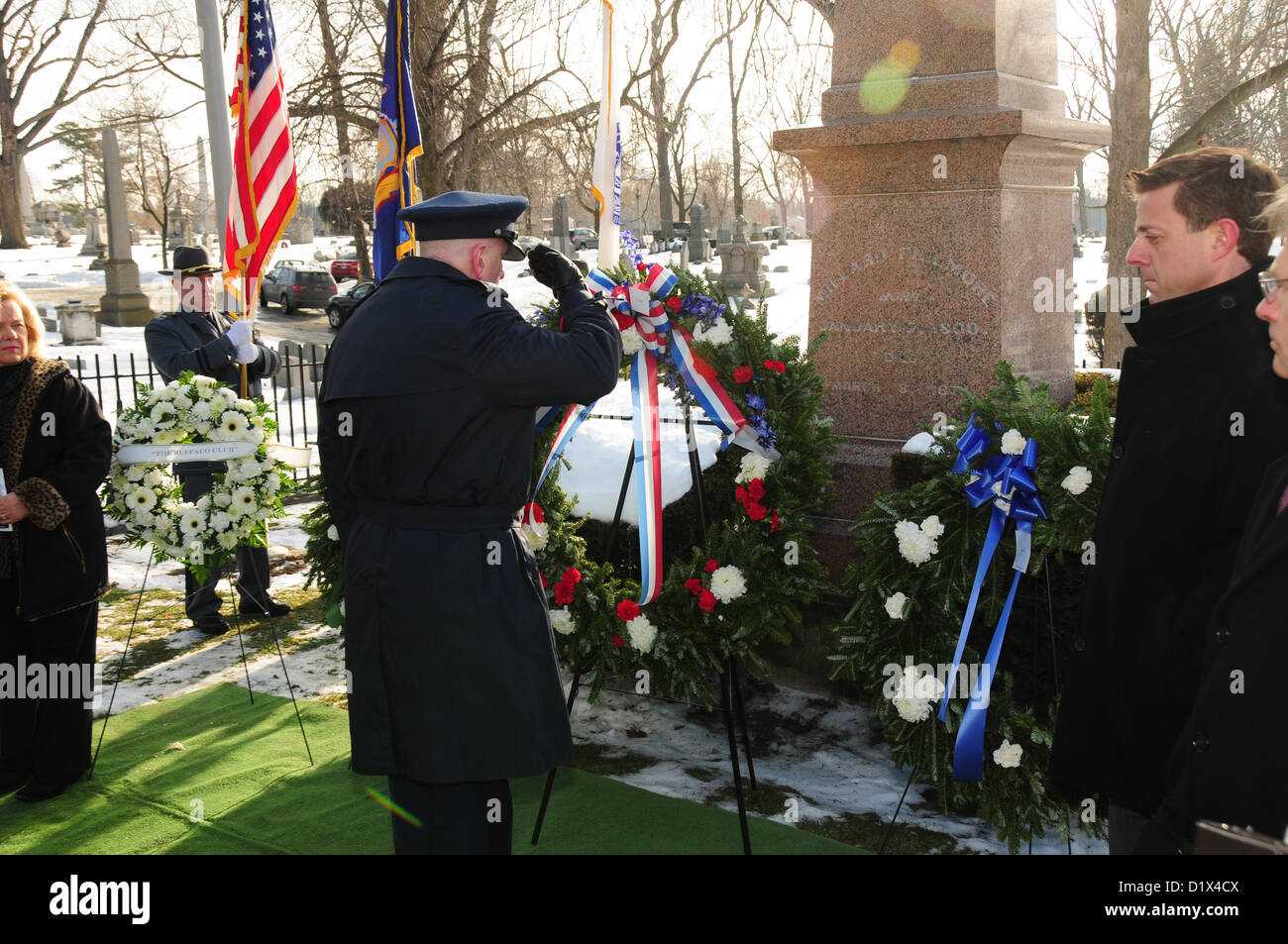 Col. Kevin Rogers, Maintenance Commander of the New York Air National Guard's 107th Airlift Wing, placed the wreath on behalf of President Barack Obama at Forest Lawn Cemetery in Buffalo,to  honor former U.S. President,Millard Fillmore  NY on January 7, 2013 (Air National Guard Photo/Senior Master Sgt Ray Lloyd) Stock Photo