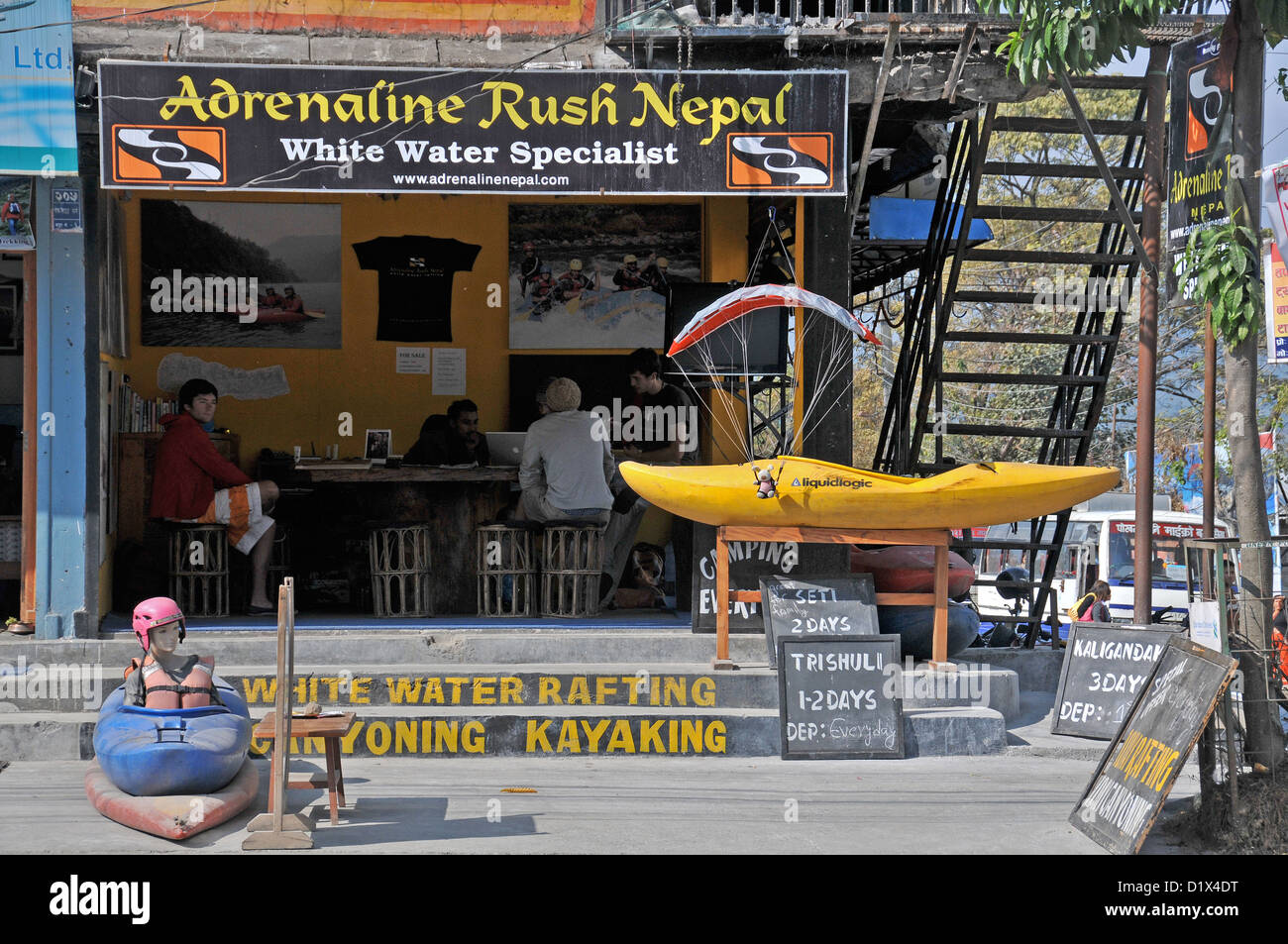 Adrenaline Rush Nepal shop, White water speciallst, Pokhara, Nepal Stock Photo