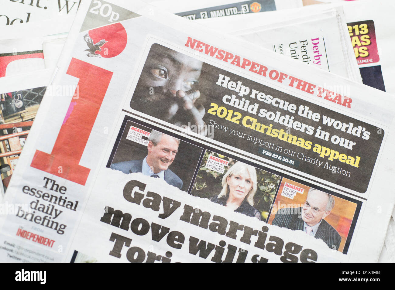 The front pages and mastheads of UK British English daily national newspaper The Independent I i Stock Photo
