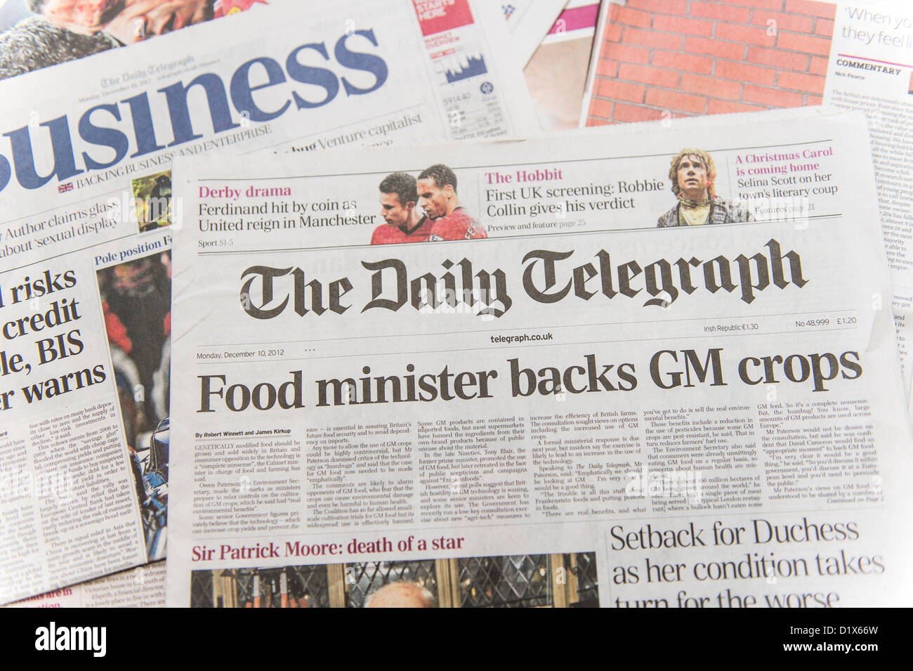 The front pages and mastheads of UK British English daily national newspaper The Daily Telegraph Stock Photo