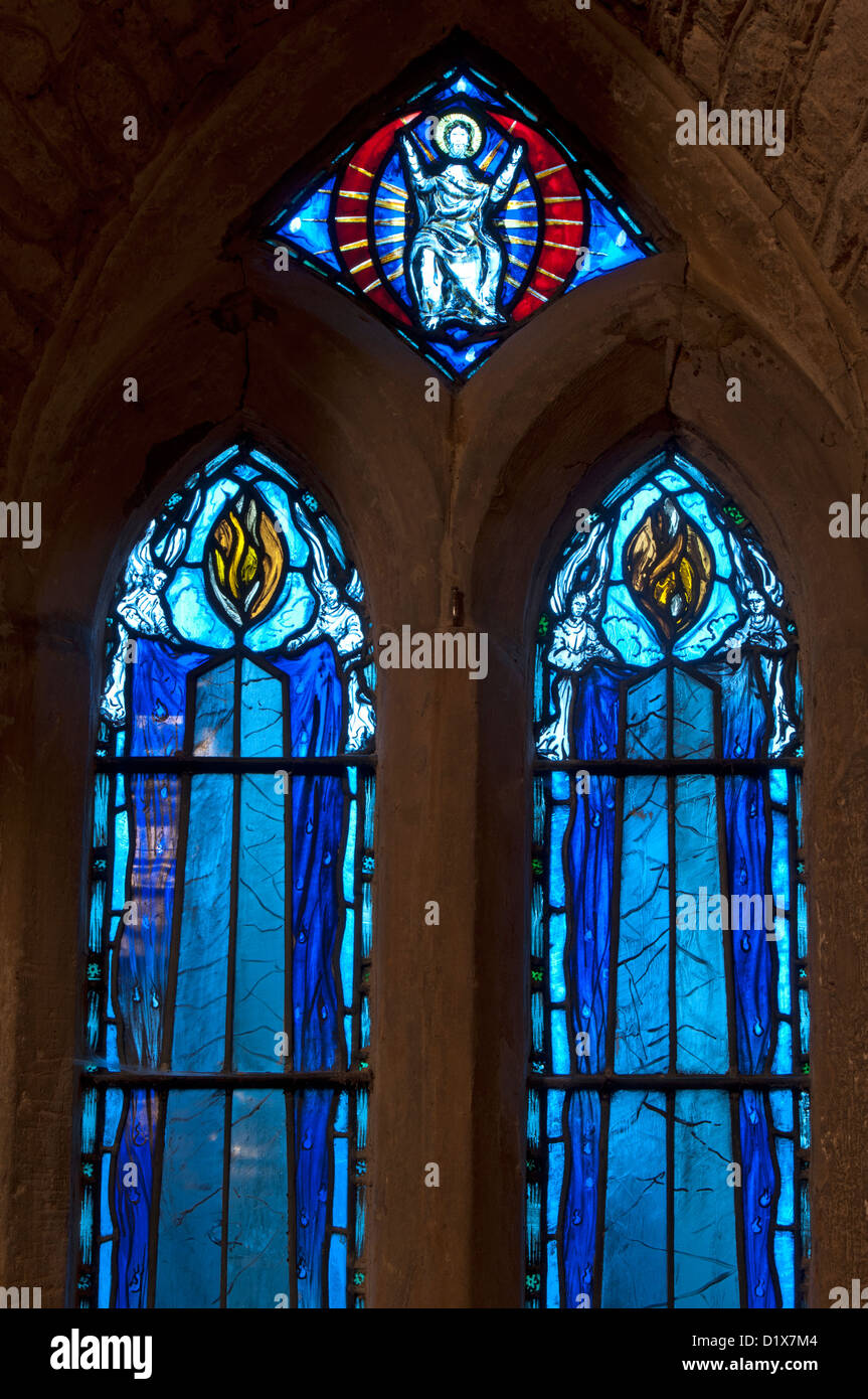 Modern stained glass window, St. Michael and All Angels Church, Finmere, Oxfordshire, England, UK Stock Photo