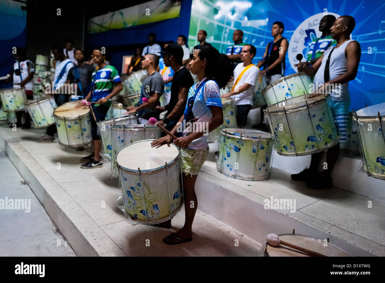Rocinha samba school drummers rehearse their Carnival music song at the  school's quadra in Rocinha, Rio de Janeiro, Brazil Stock Photo - Alamy