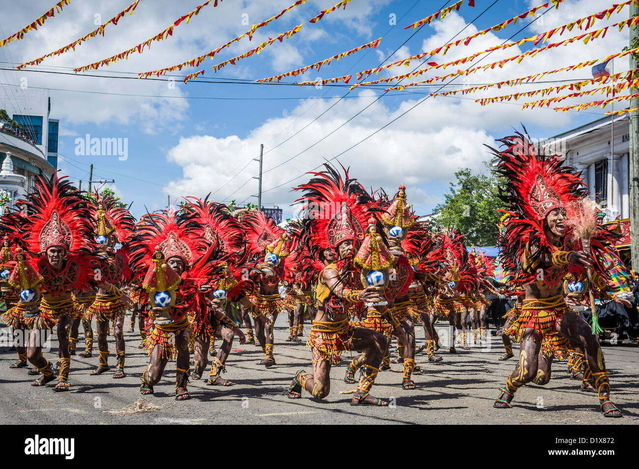 Participants of the dance contest during the celebration of Dinagyang in homage to 'The Santo Niño', Iloilo, Philippines, Asia Stock Photo