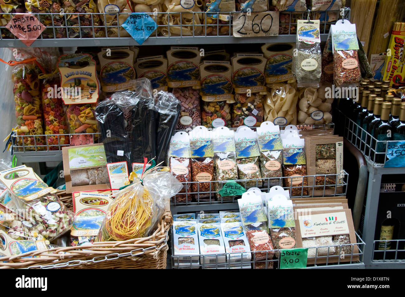 Italian condiments on sale in Garda in Lake Garda,Veneto, Italy Stock Photo