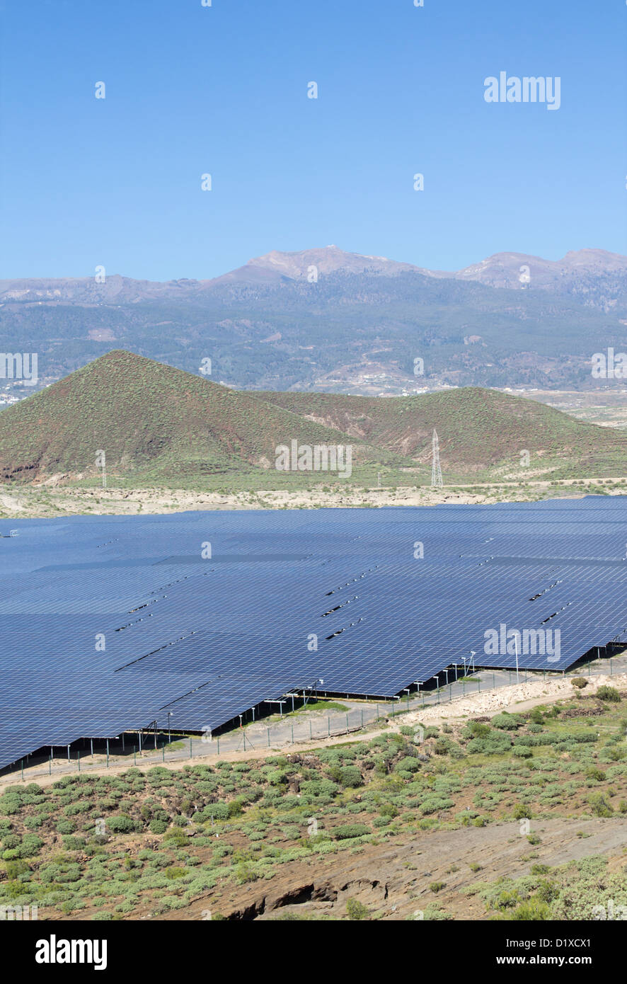Solar panels near Instituto Tecnológico y de Energías Renovables (ITER) at Granadilla de Abona on Tenerife, Canary Islands. Stock Photo