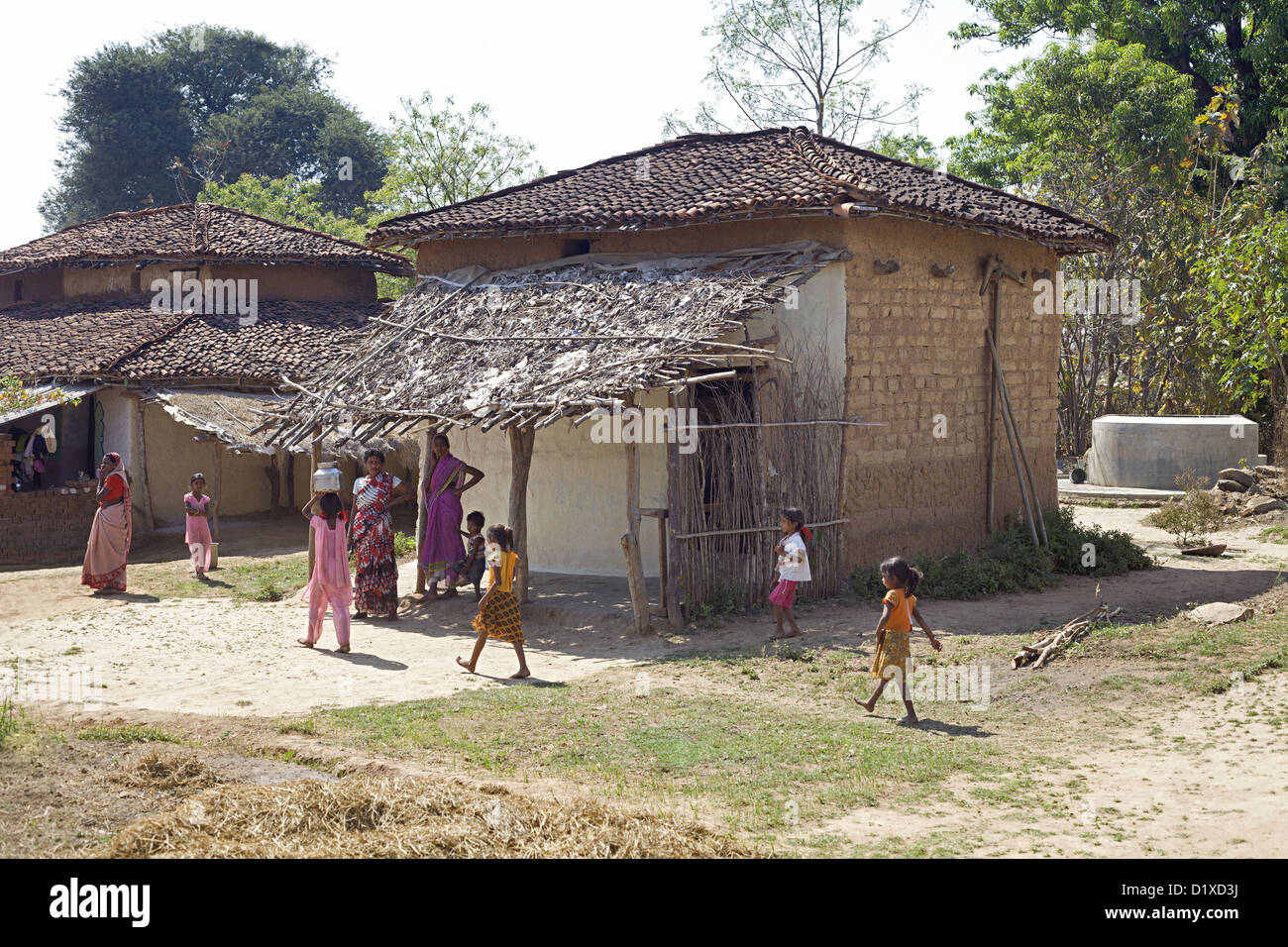 Village settlement houses, Gond tribe, Gadchiroli, Maharashtra, India Stock Photo Alamy