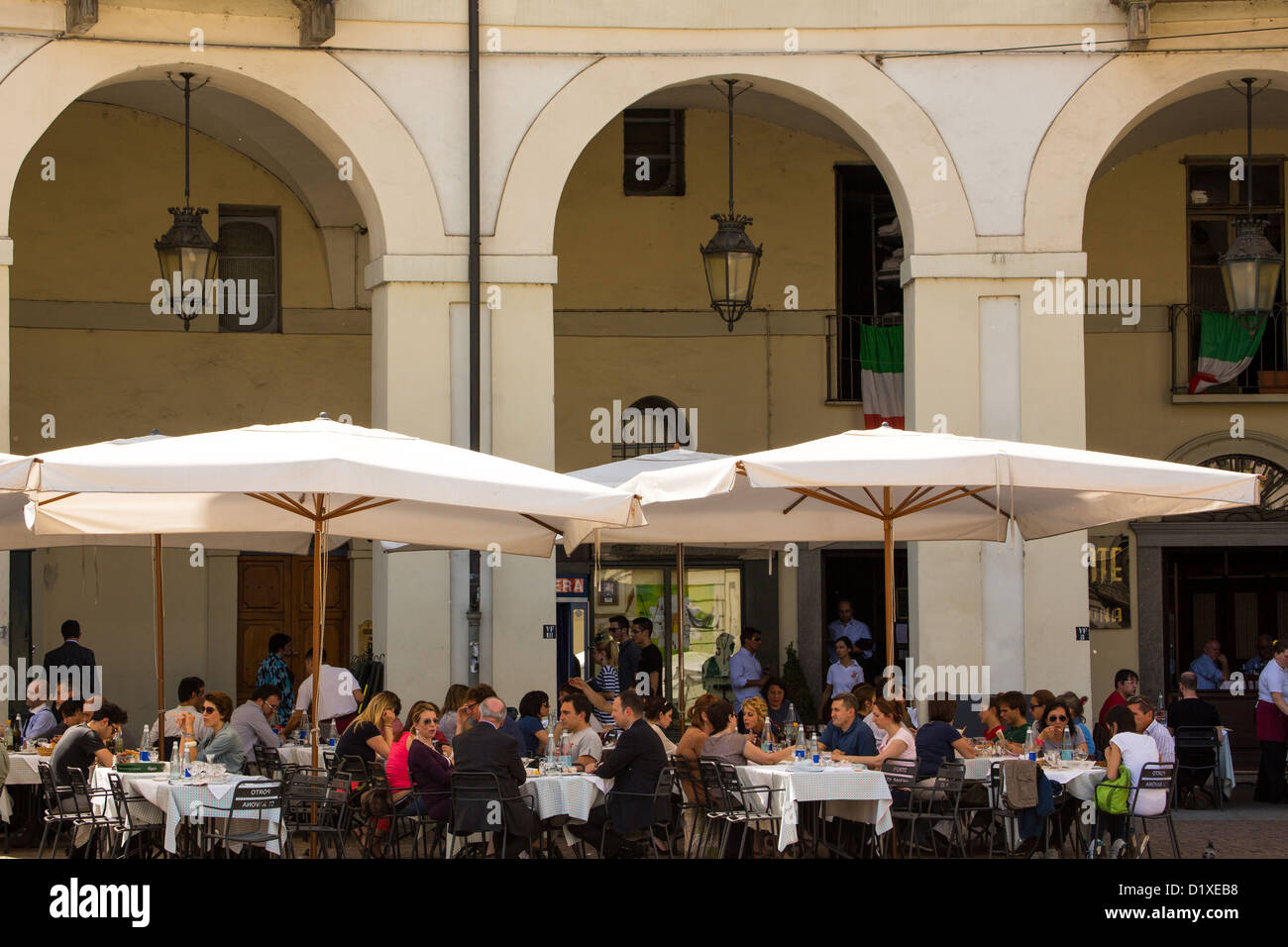 Cafe in Piazza Vittorio Emanuele I in Turin Italy. Stock Photo