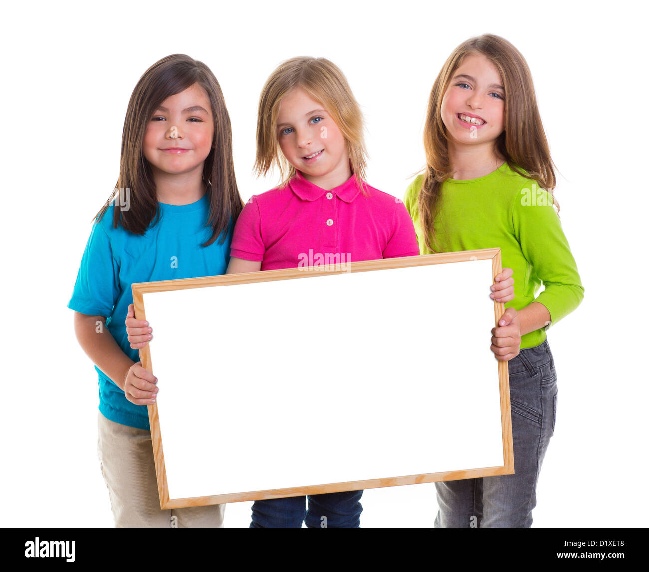 children group kid girls holding blank white board copy space Stock ...