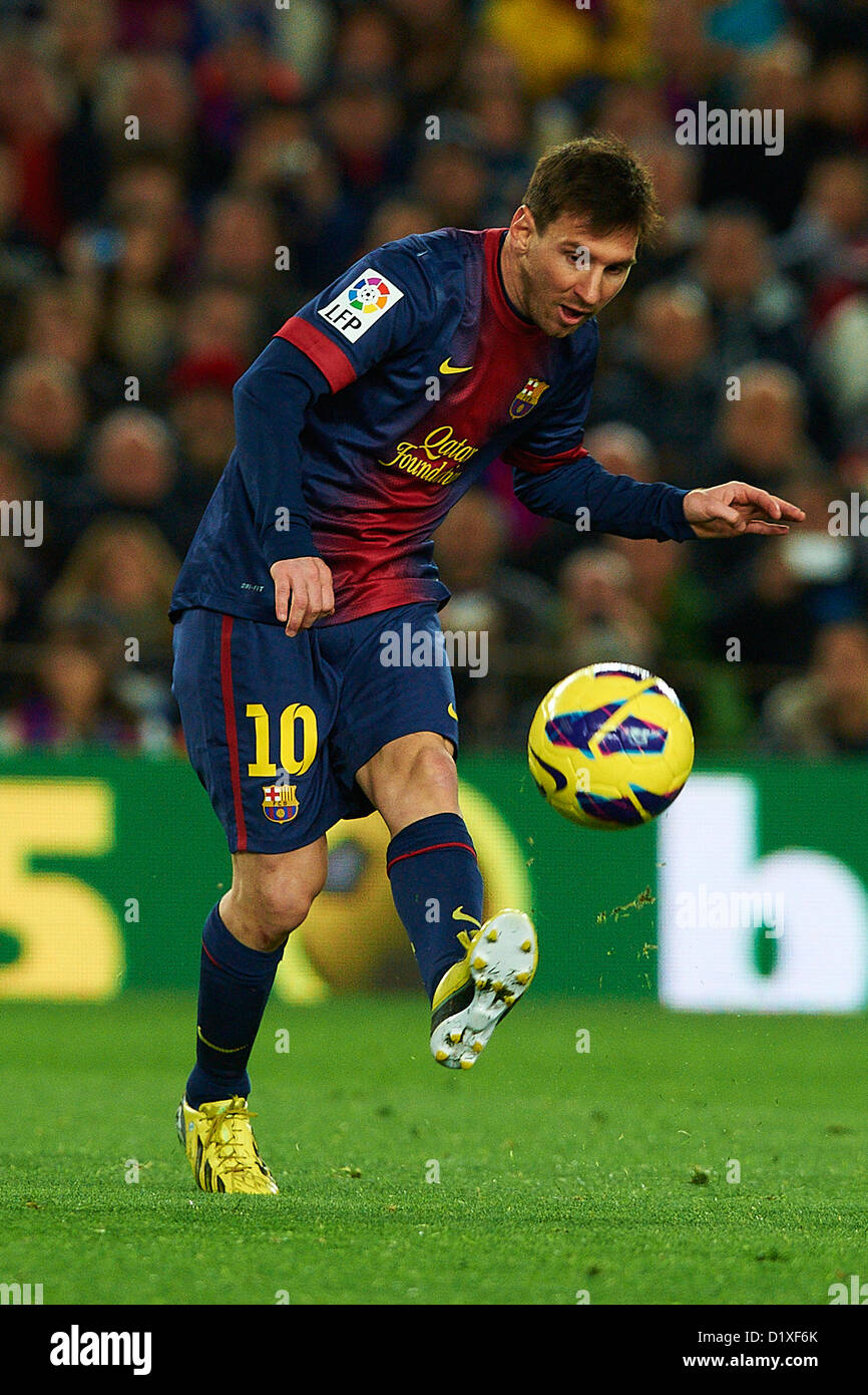Lionel Messi (FC Barcelona), during La Liga soccer match between FC Barcelona and RCD Espanyol, at the Camp Nou stadium in Barcelona, Spain, Sunday, January 6, 2013. Foto: S.Lau Stock Photo