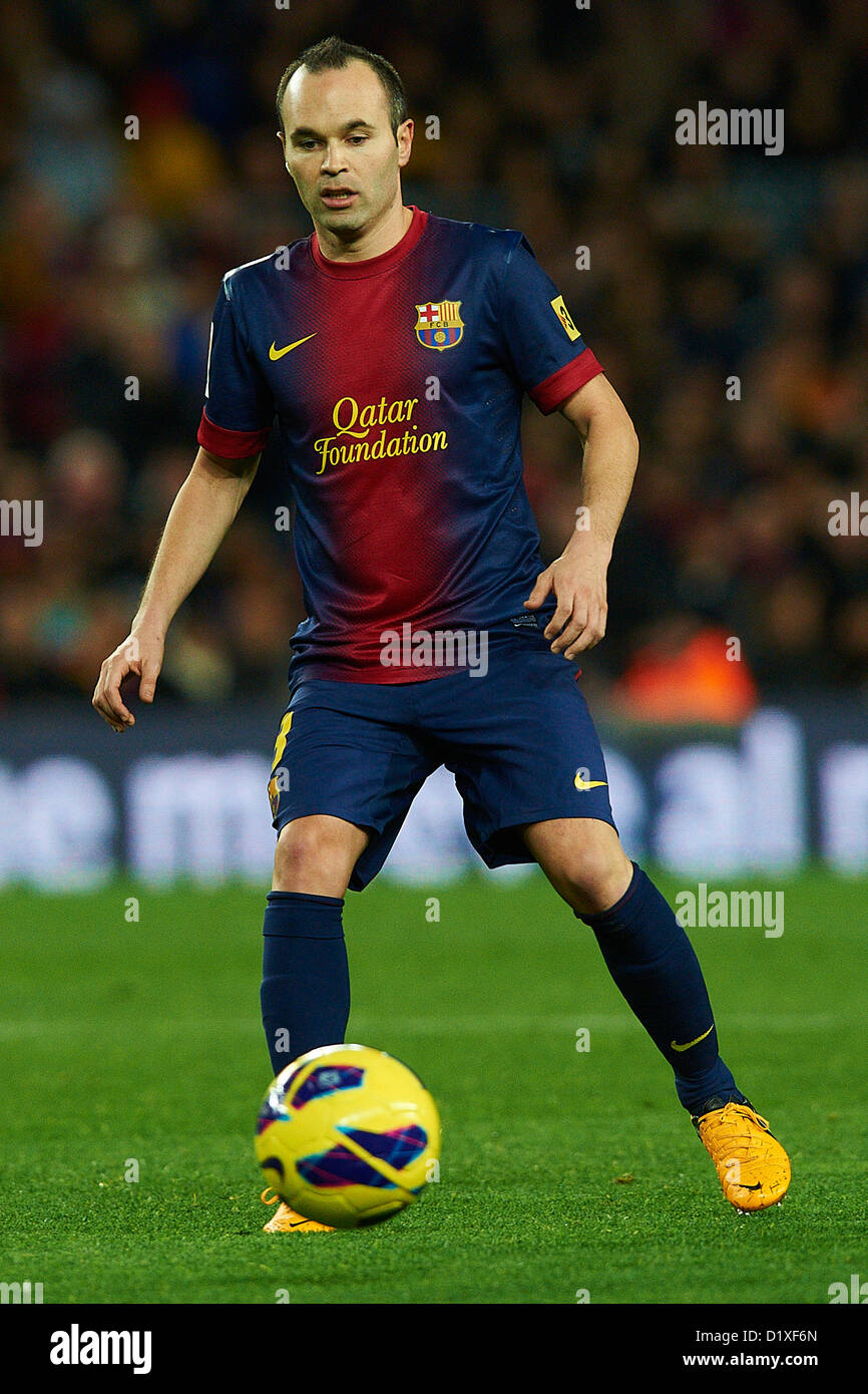 Andres Iniesta (FC Barcelona), during La Liga soccer match between FC Barcelona and RCD Espanyol, at the Camp Nou stadium in Barcelona, Spain, Sunday, January 6, 2013. Foto: S.Lau Stock Photo