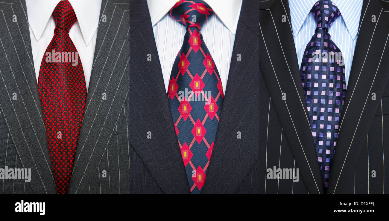 Triptych photo of a three pinstripe suits with shirt and ties. Stock Photo